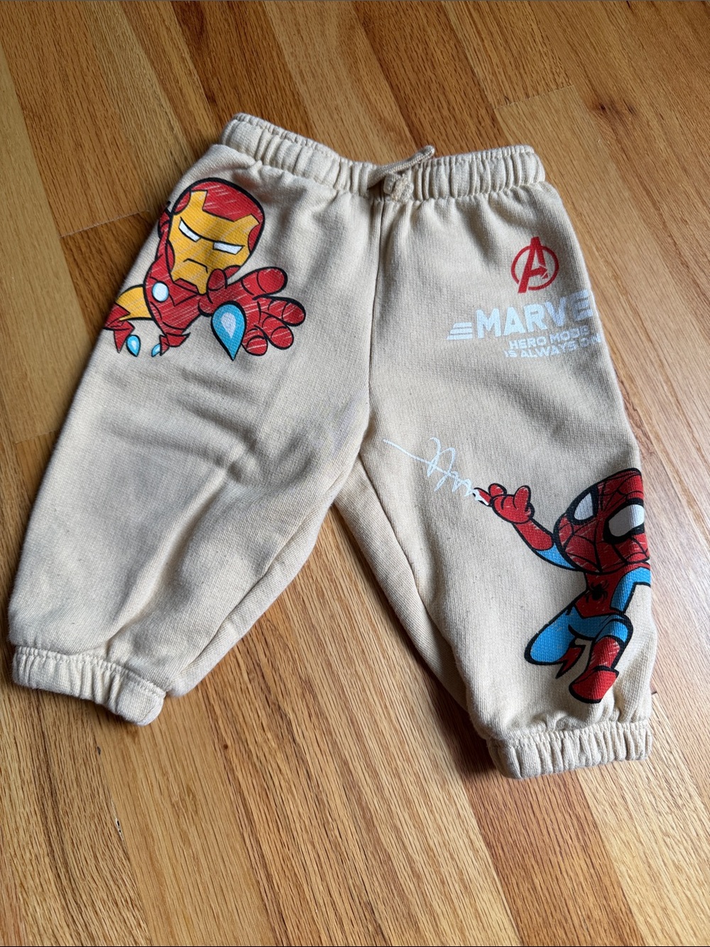 Zara Marvel Beige Kids Sweatpants with Iron Man & Spider-Man
